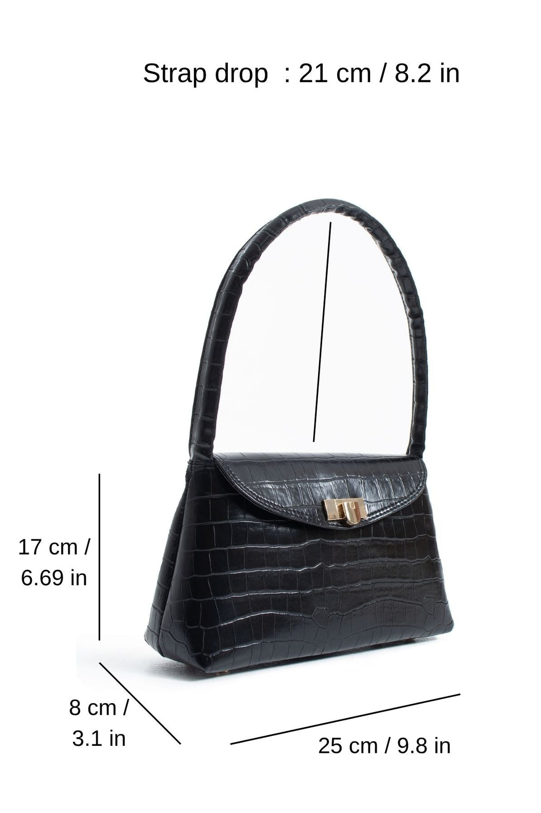 Croc Pu Flap Shoulder Bag - Black