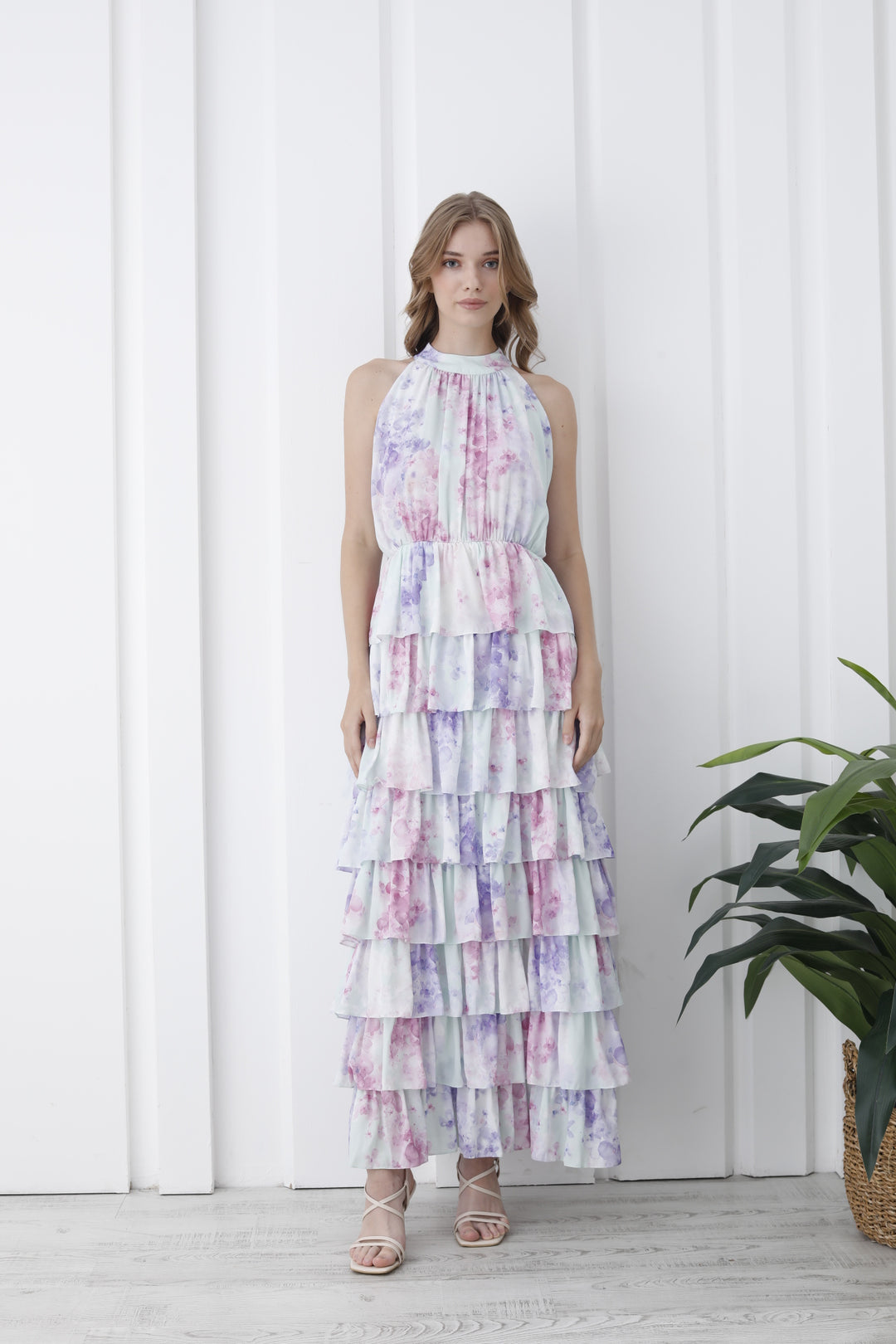 Womens Floral Tiered Maxi Dress