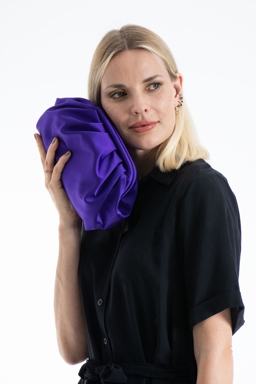 Satin Pouch Bag With Detachable Crossbody Strap - Purple