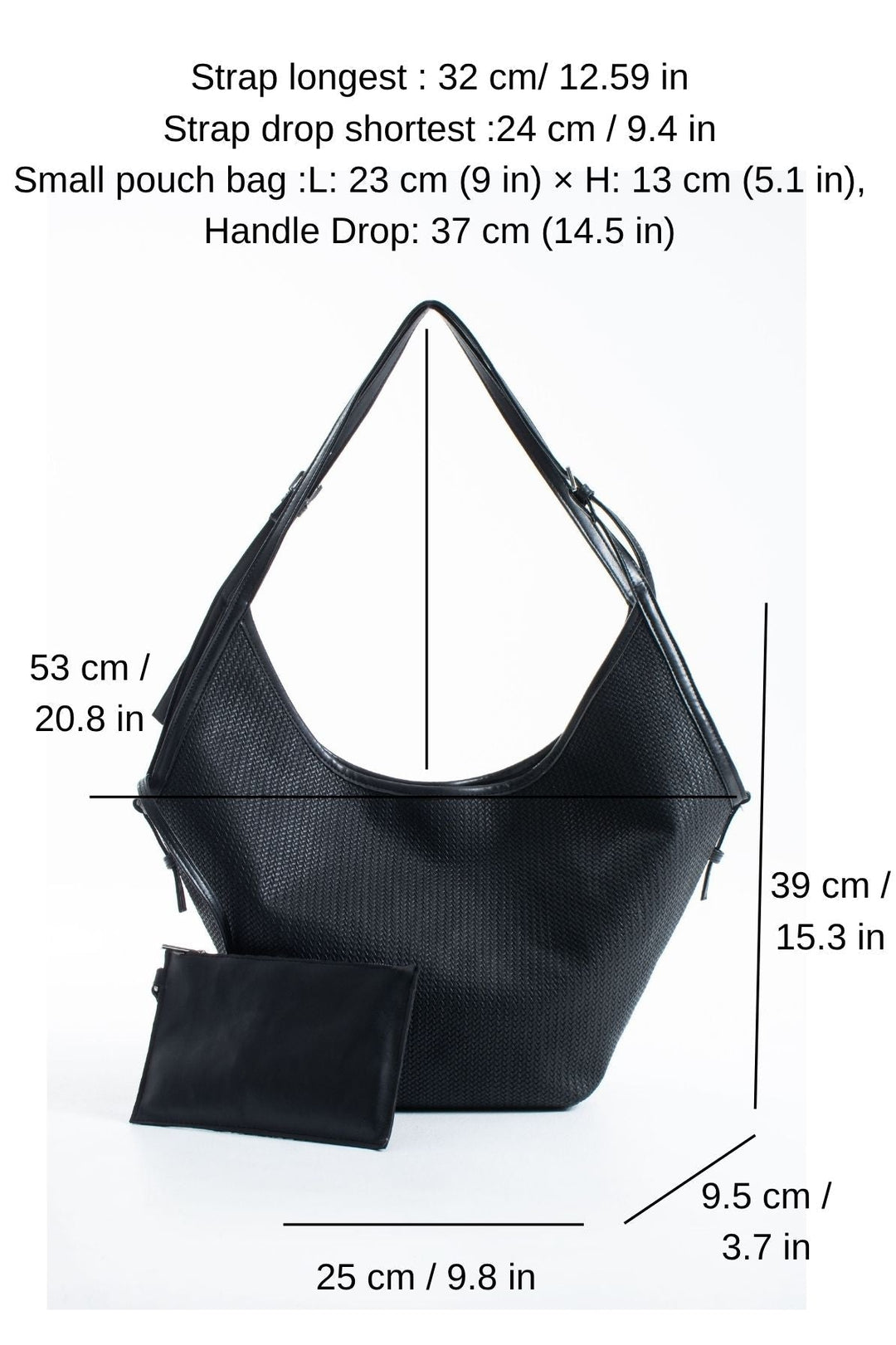 Woven Vegan Leather Large Slouchy Hobo Bag – 2-Piece Set with Matching Clutch - Black