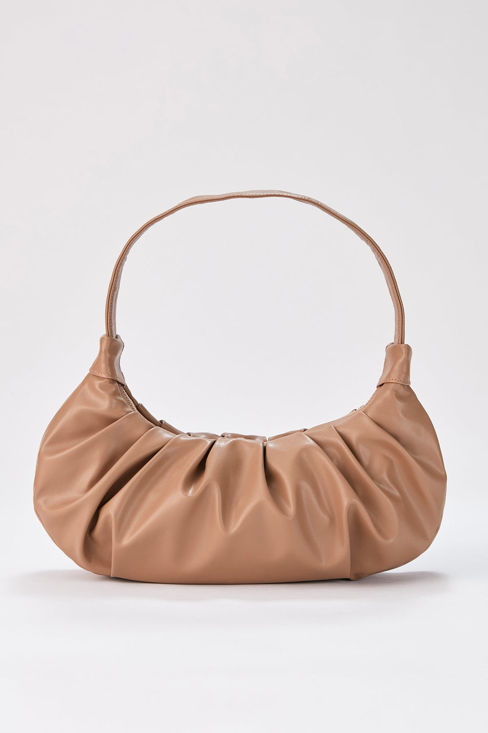 Pleated Pu Leather Shoulder Bag - Nude