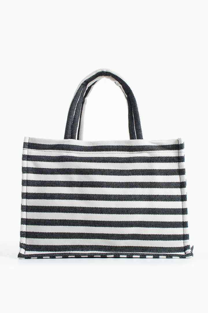 Striped Canvas Summer Tote Bag  with Matching Zipper Pouch 2 Pcs Set