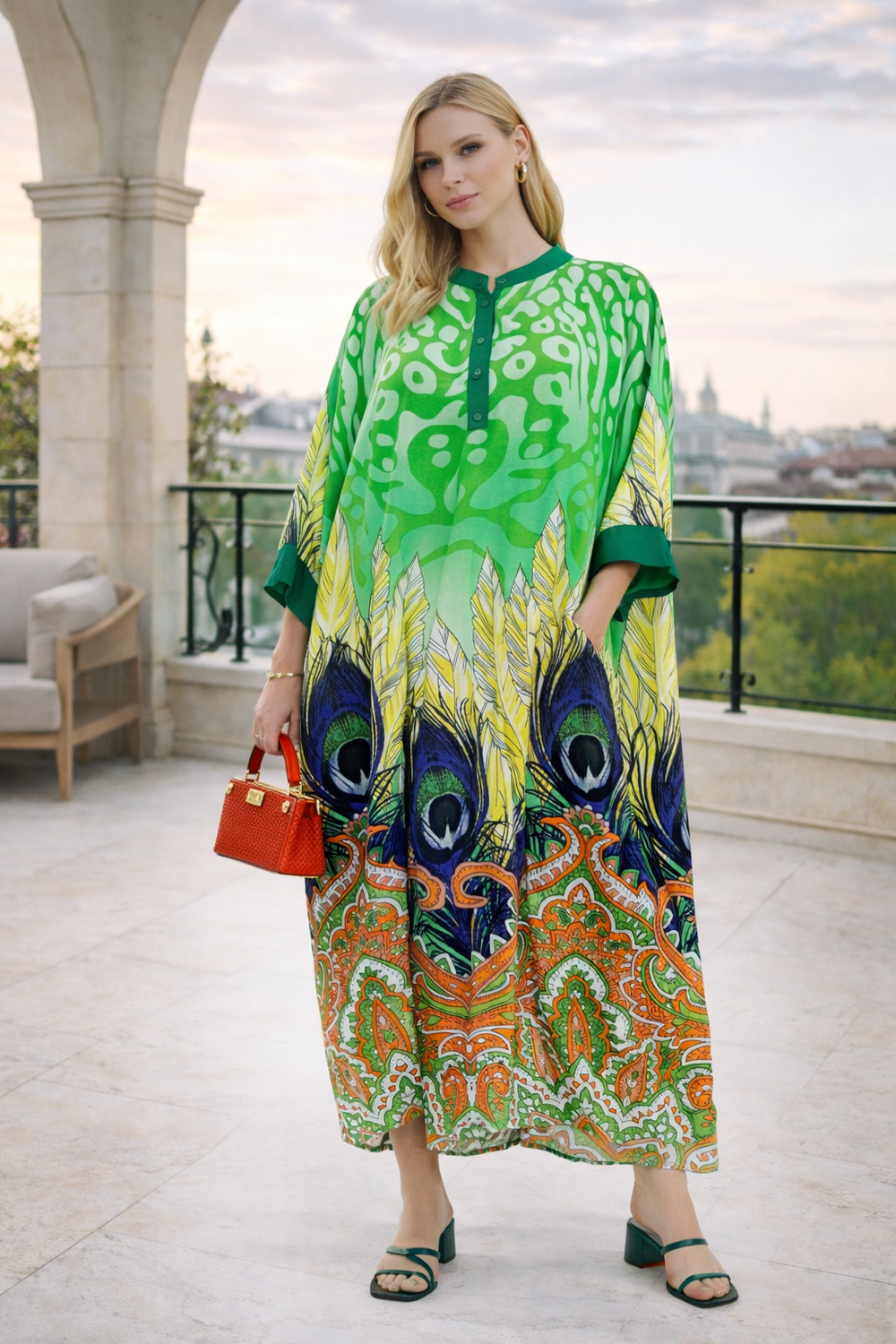 Abstract Print Oversized Maxi Dress in Green - jqwholesale.com