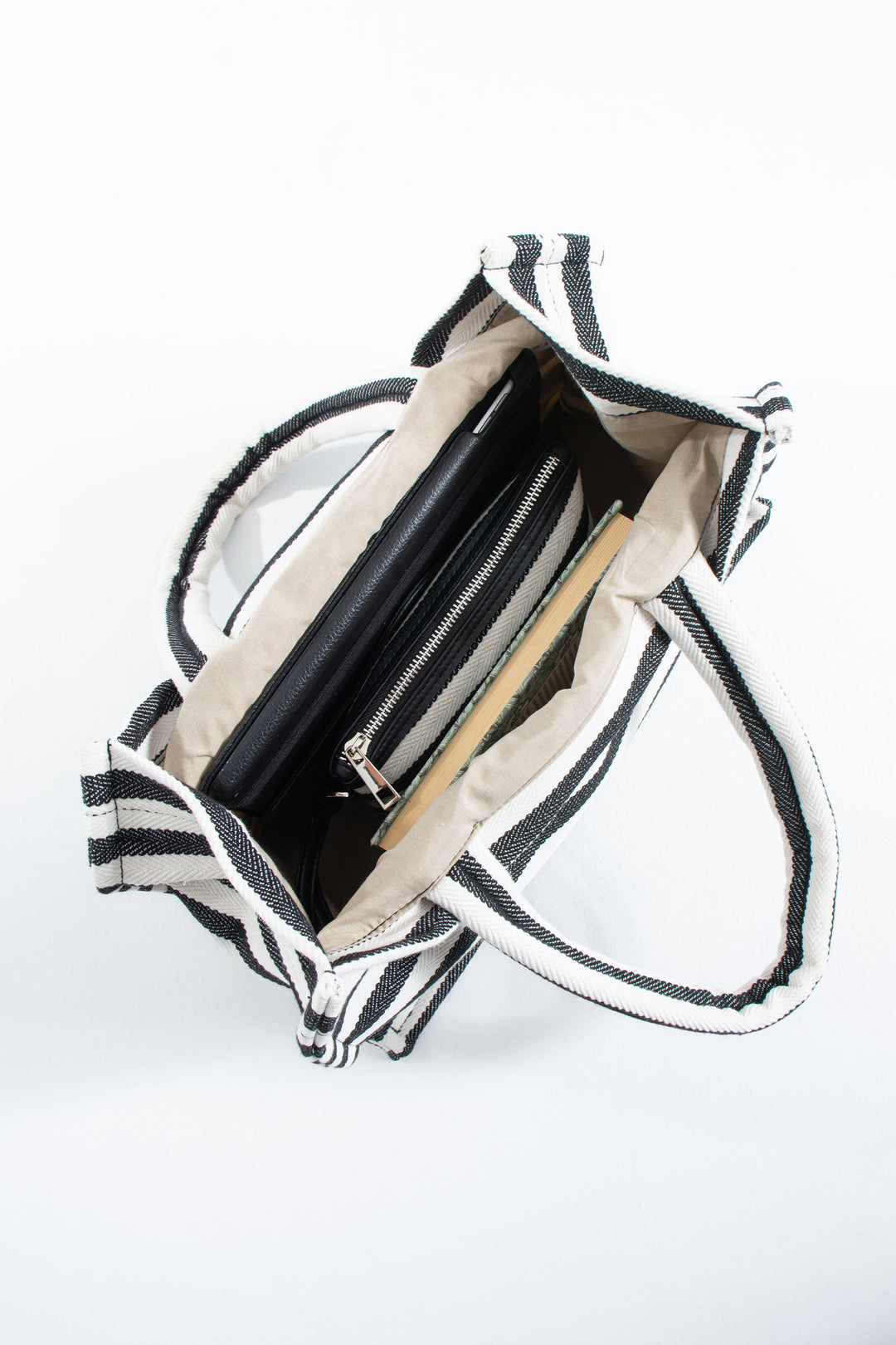 Striped Canvas Summer Tote Bag  with Matching Zipper Pouch 2 Pcs Set