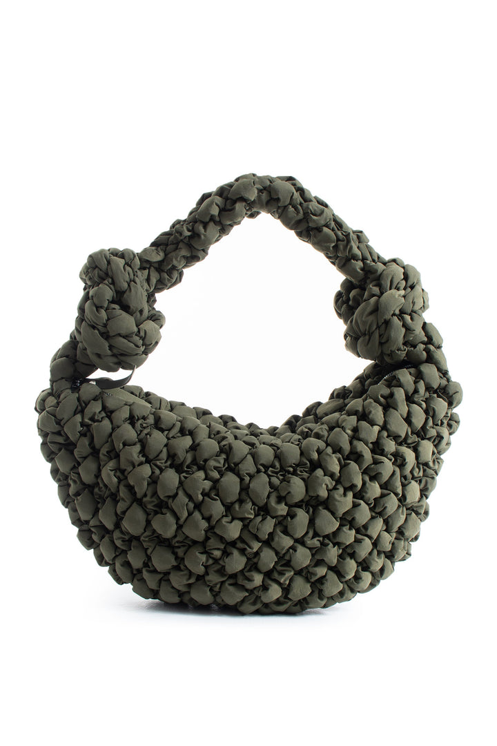 Puffy Quilted Lightweight Large Shoulder Bag - Green