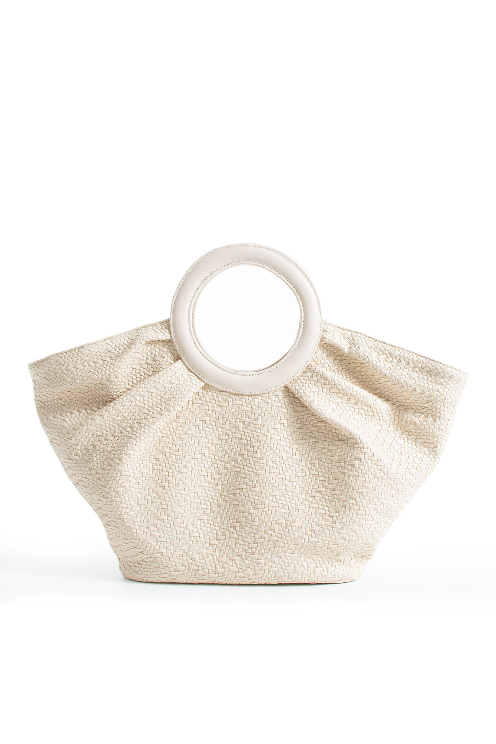 Woven  Pu Leather Top Handle Tote Bag with Adjustable  Crossbody Strap - Cream