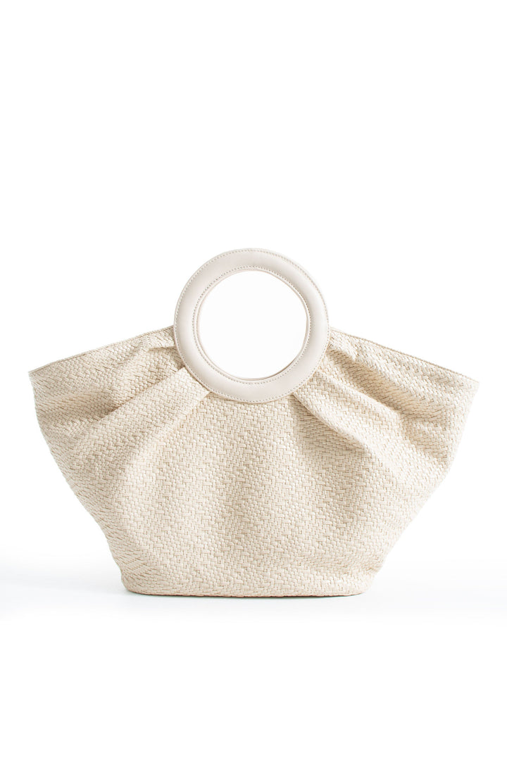 Woven  Pu Leather Top Handle Tote Bag with Adjustable  Crossbody Strap - Cream
