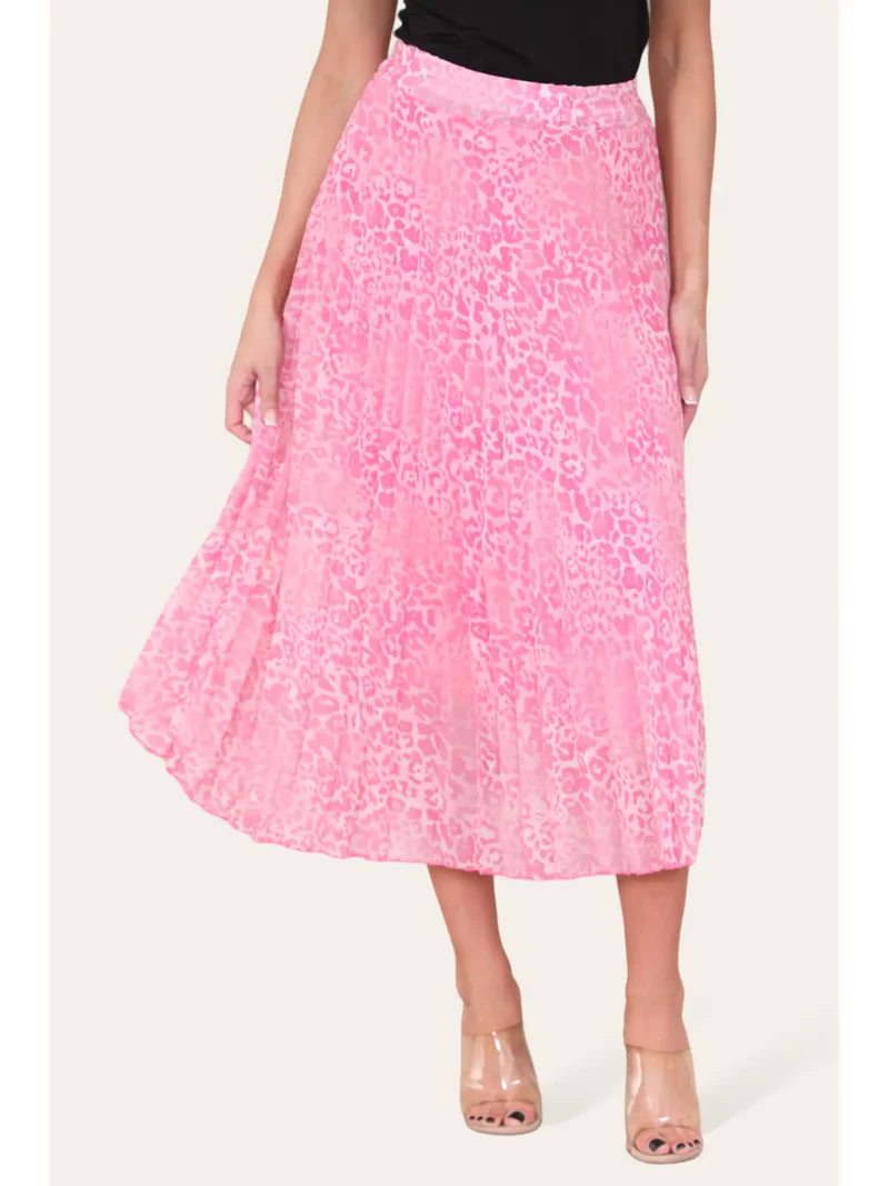 Two Tone Animal Print Pleated Midi Skirt - jqwholesale.com