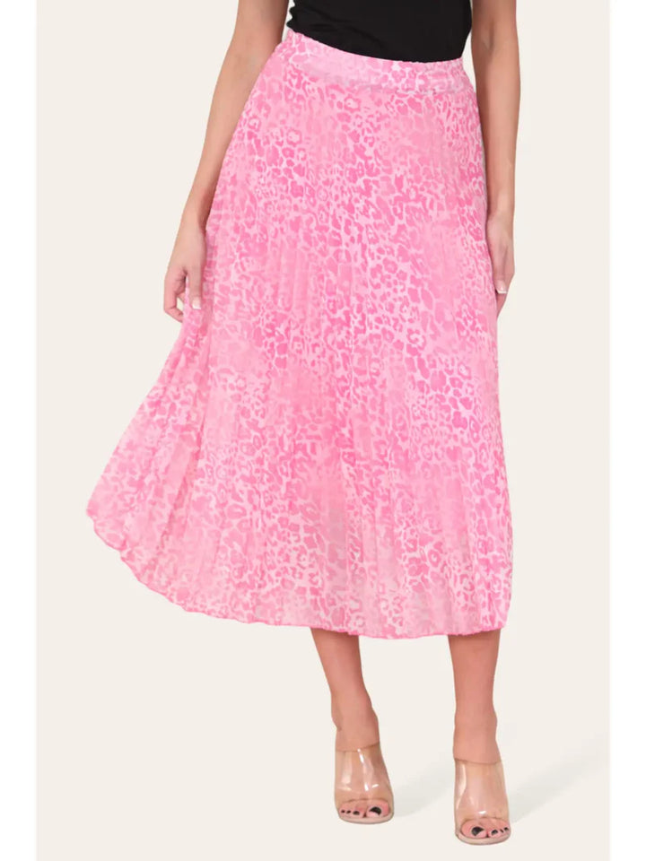 Two Tone Animal Print Pleated Midi Skirt - jqwholesale.com