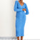 V Neck Knitted Midi Dress with Buttons in Blue
