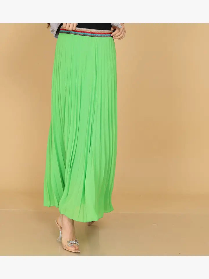 Pleated MAXI Skirt with Rainbow Elasticated Waistband - jqwholesale.com