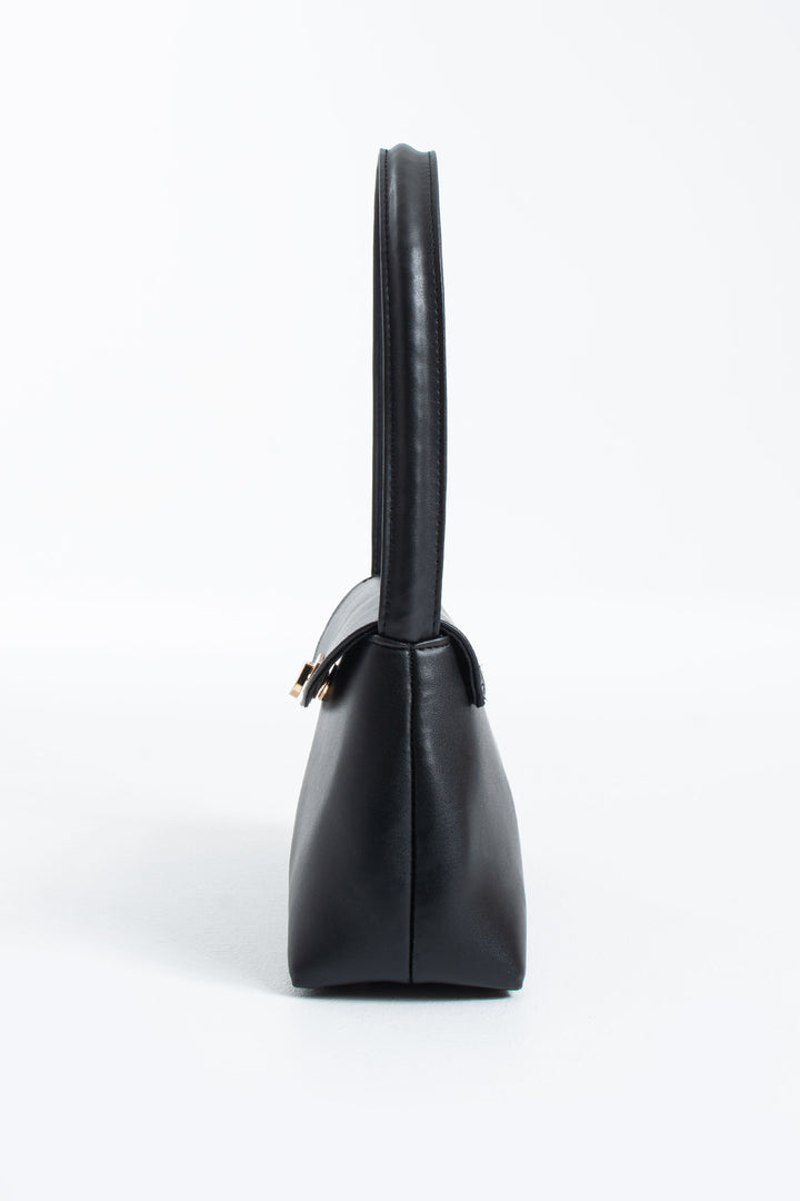 Pu Leather Flap Shoulder Bag - Black
