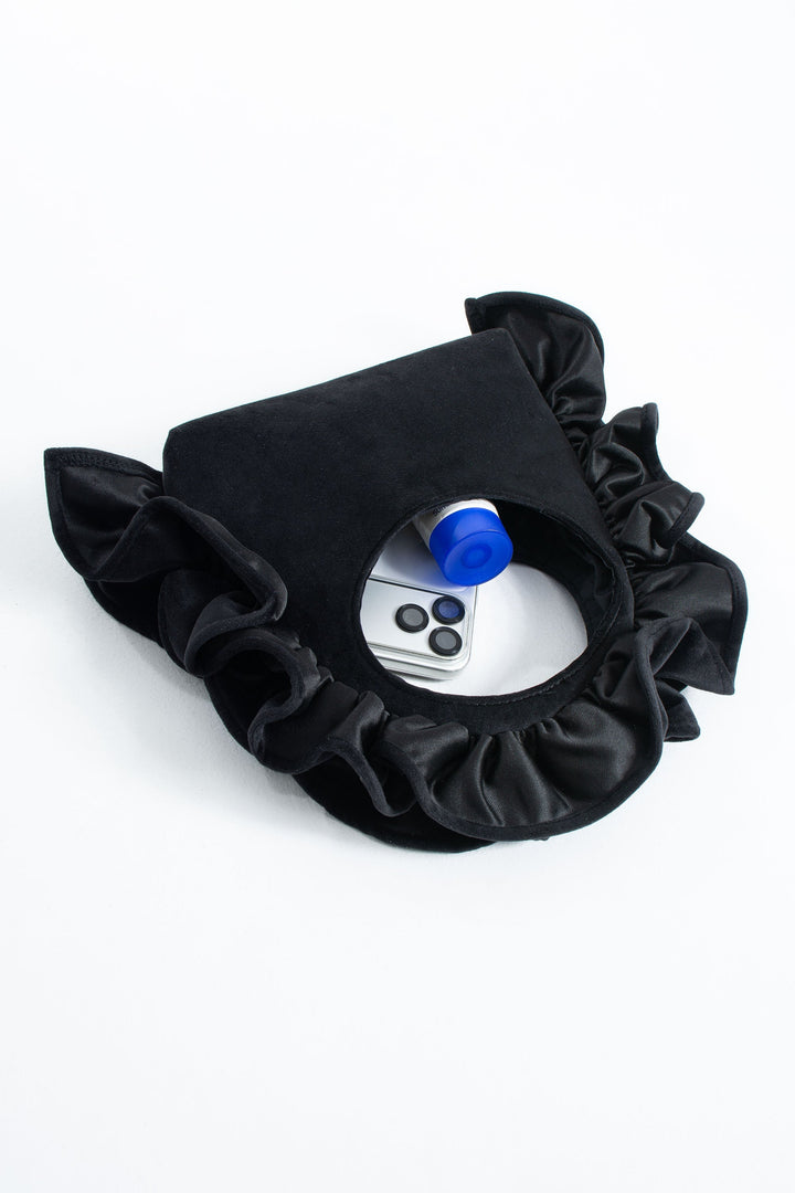 Ruffle Handle Grab Bag - Black