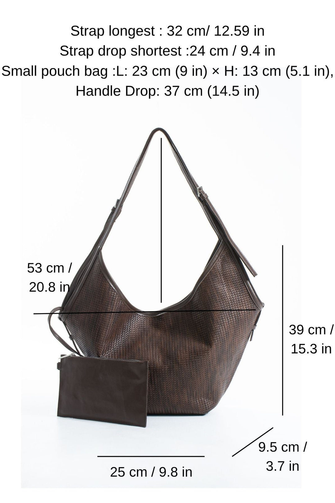 Woven Vegan Leather Large Slouchy Hobo Bag – 2-Piece Set with Matching Clutch - Brown