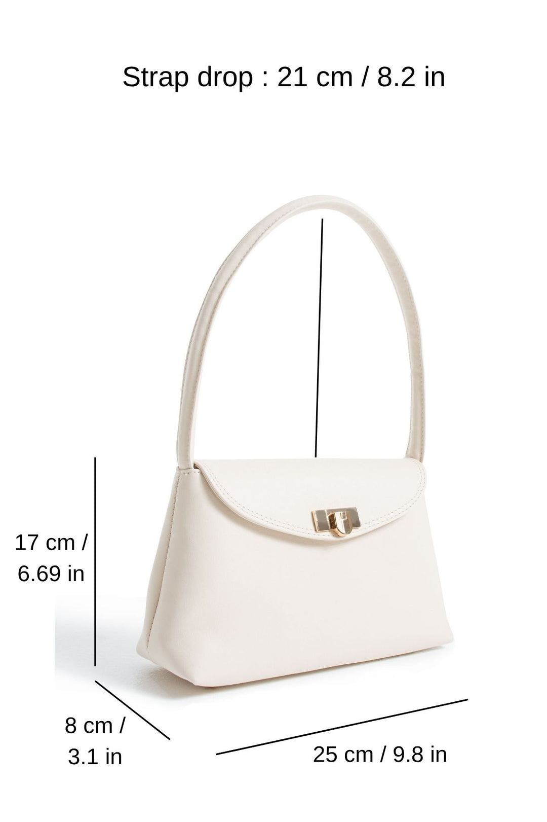 Pu Leather Flap Shoulder Bag - Cream