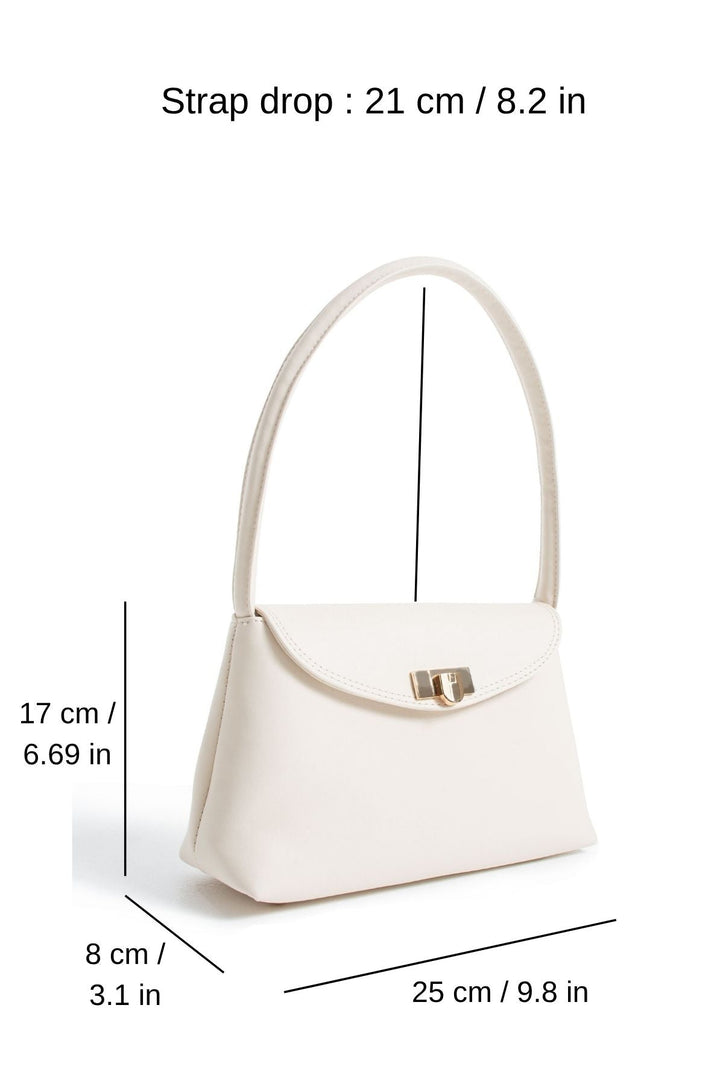 Pu Leather Flap Shoulder Bag - Cream