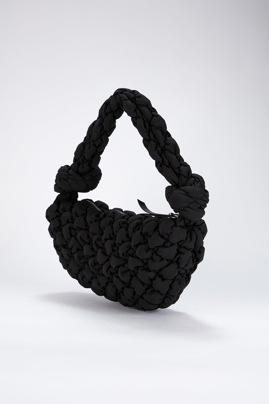 Puffy Quilted Lightweight Shoulder Bag - Black