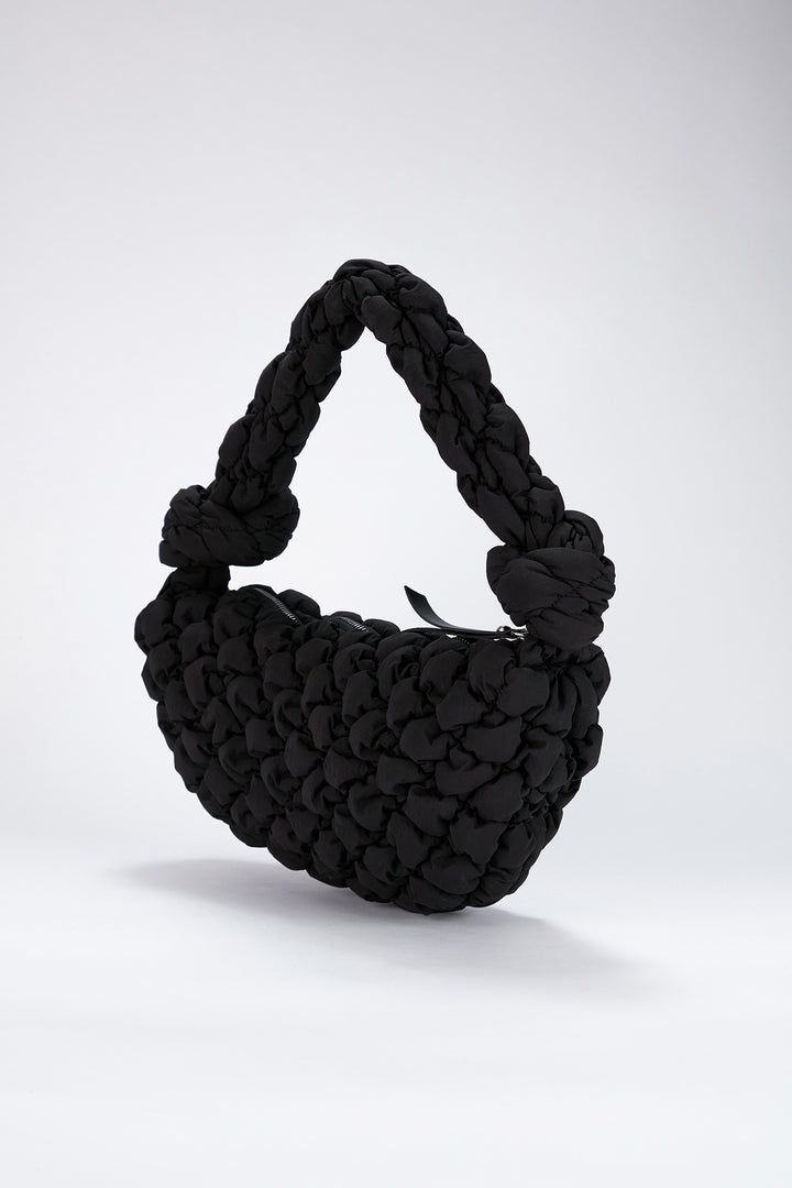 Puffy Quilted Lightweight Shoulder Bag - Black