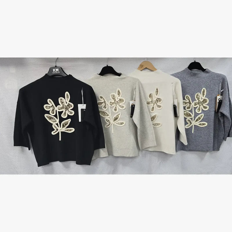 Bronze Leaf Funnel Neck Knit (2p.pack) - jqwholesale.com