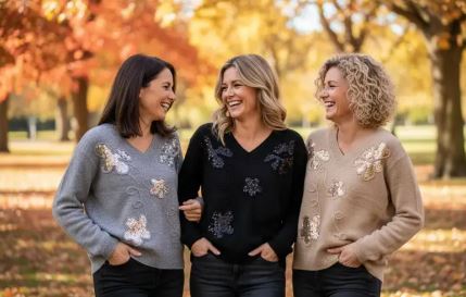 Sequin floral V Knit - jqwholesale.com