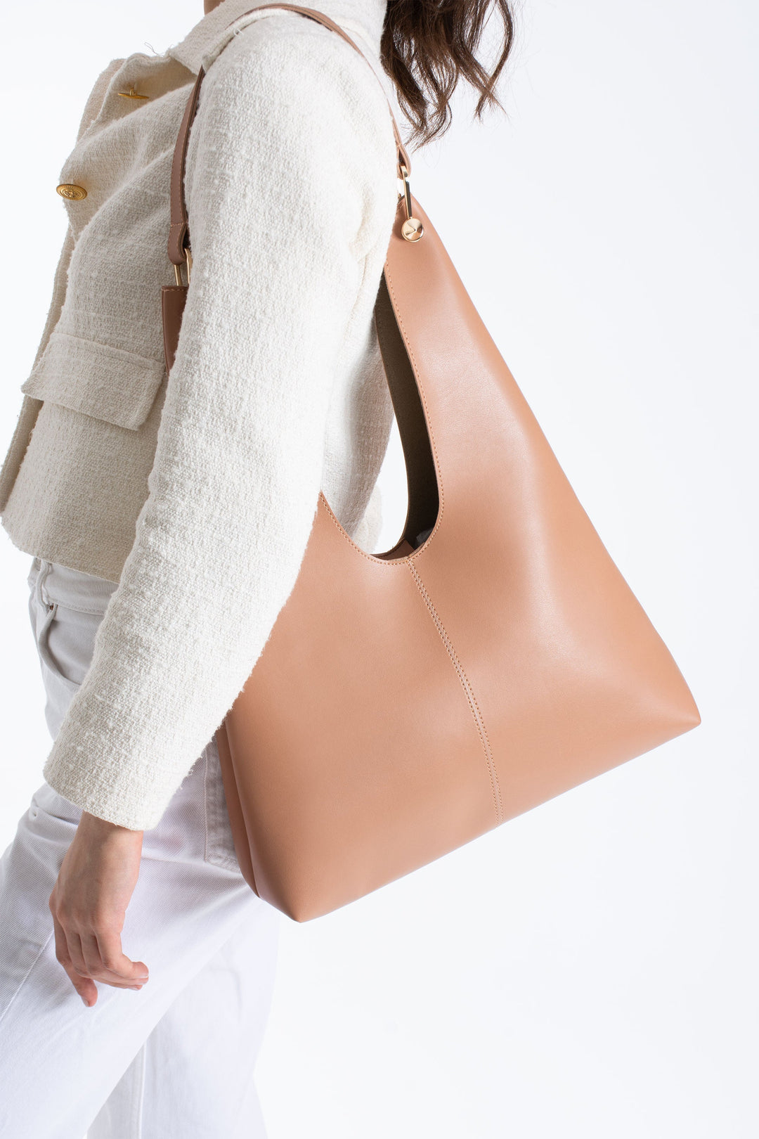 Hobo Shoulder Bag for Women with Matching Zip Pouch, 2PCS - Nude