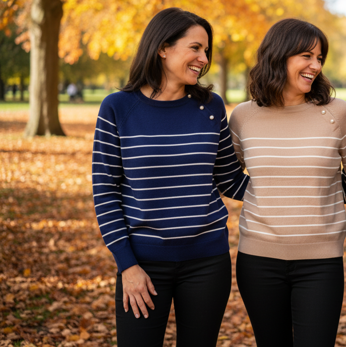 Pearl Trim Stripe Knit (2p.pack) - jqwholesale.com