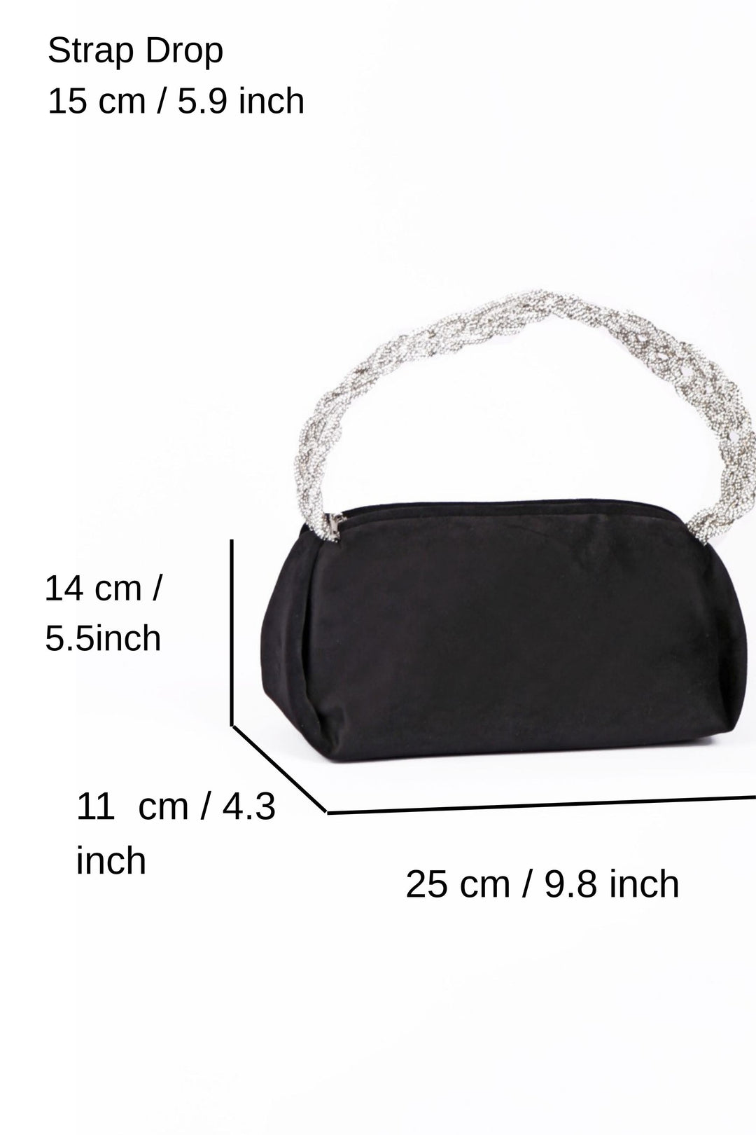 Chunky Braided Diamante Strap  Shoulder Bag - Black