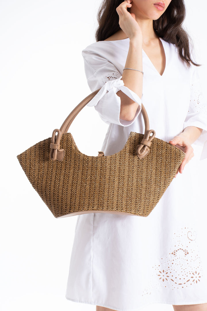 Woven Straw Tote Bag - Brown