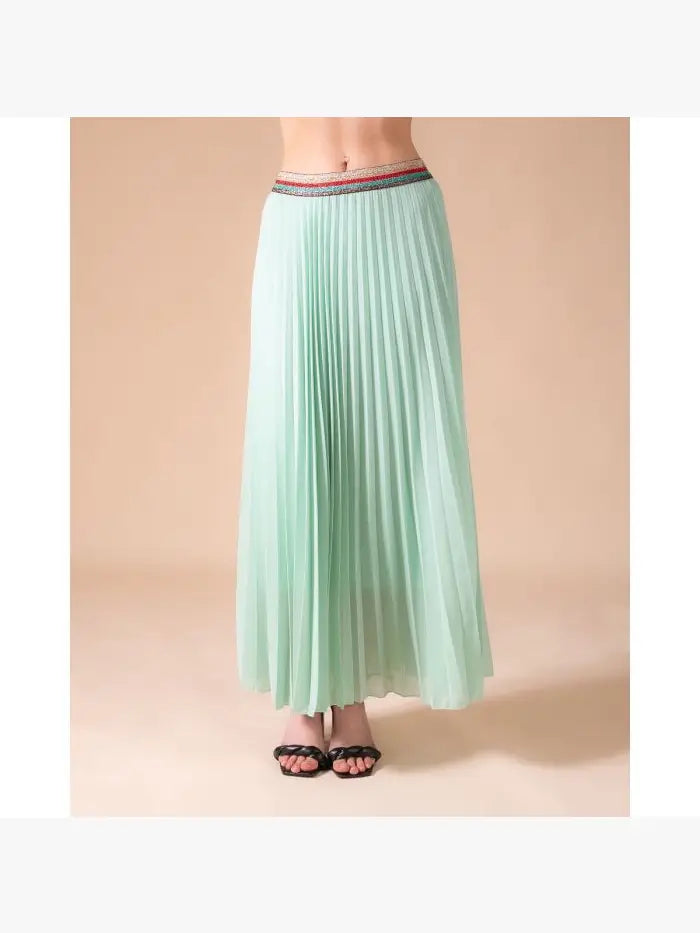 Pleated MAXI Skirt with Rainbow Elasticated Waistband - jqwholesale.com