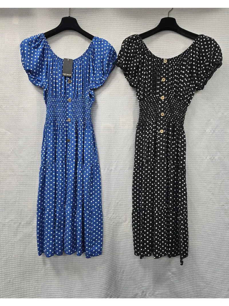 Polka Dot Bardot Midi Dress - jqwholesale.com