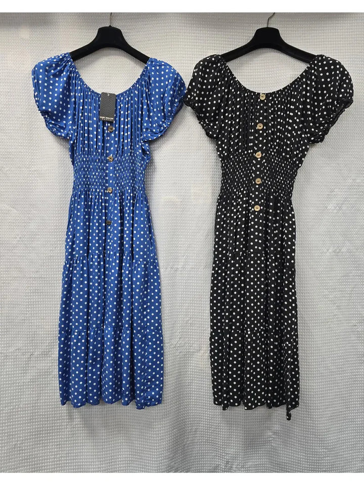 Polka Dot Bardot Midi Dress - jqwholesale.com