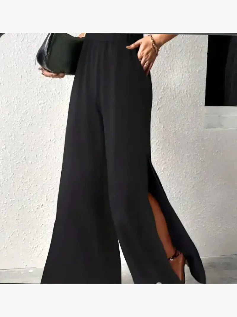 Side Split Wide Leg Linen Cotton Trousers - jqwholesale.com