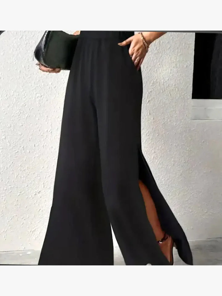 Side Split Wide Leg Linen Cotton Trousers - jqwholesale.com