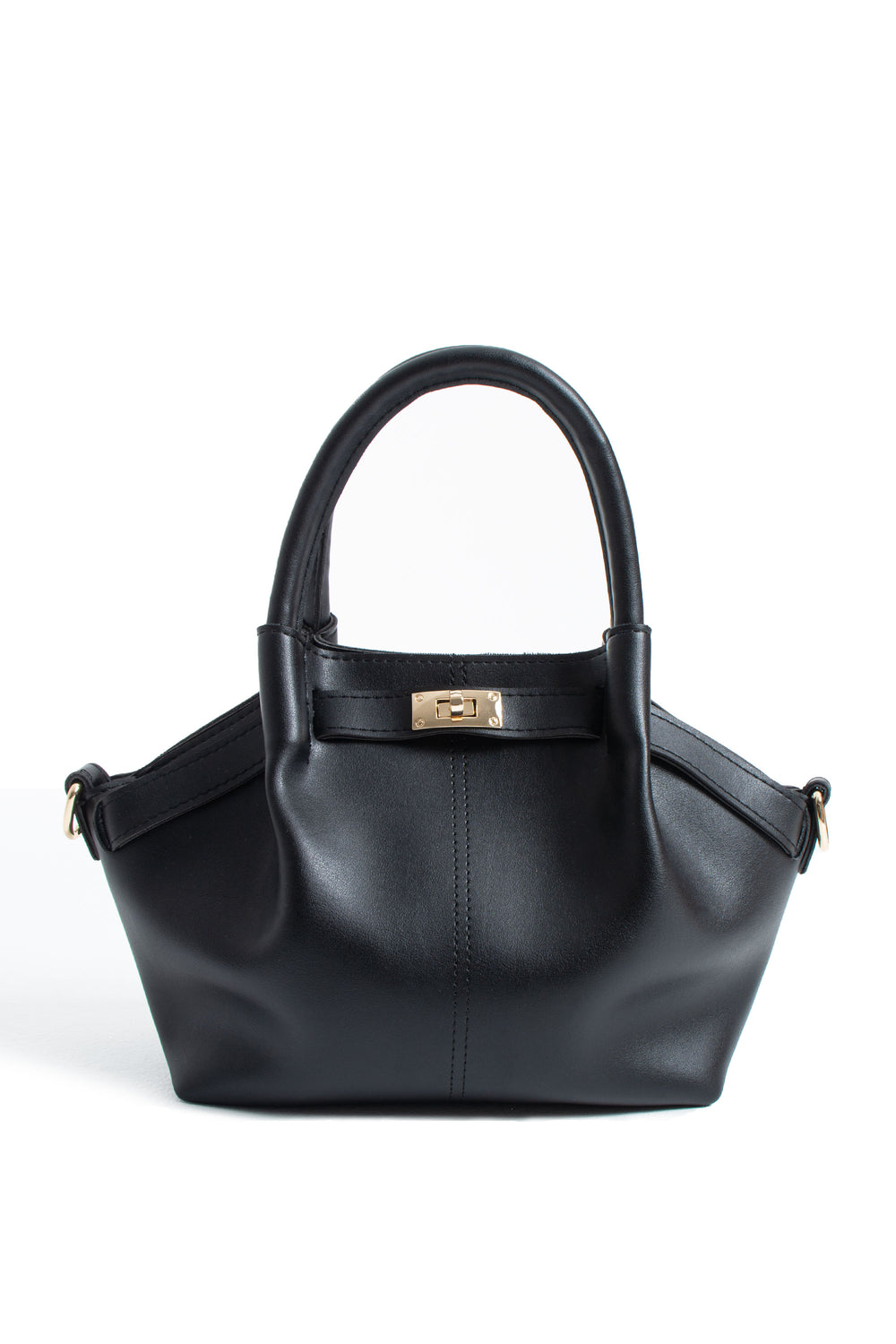 Pu Leather Top Handle Crossbody Bag with Twist Lock Detail - Black