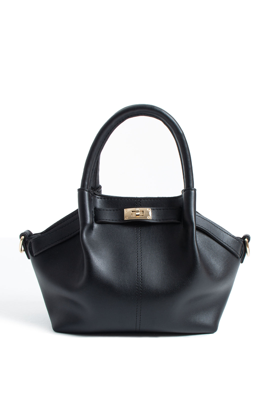 Pu Leather Top Handle Crossbody Bag with Twist Lock Detail - Black