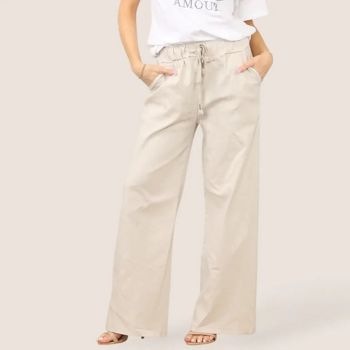 Plain Wide Leg Stretch Magic Trousers - jqwholesale.com