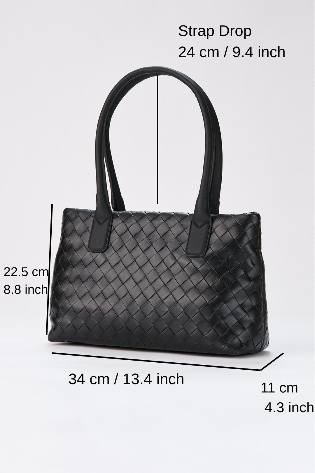 Braided Pu Leather Shoulder Bag - Black