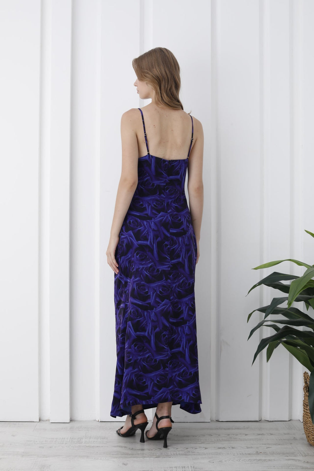 Women’s Abstract Rose Print Maxi Dress - Purple