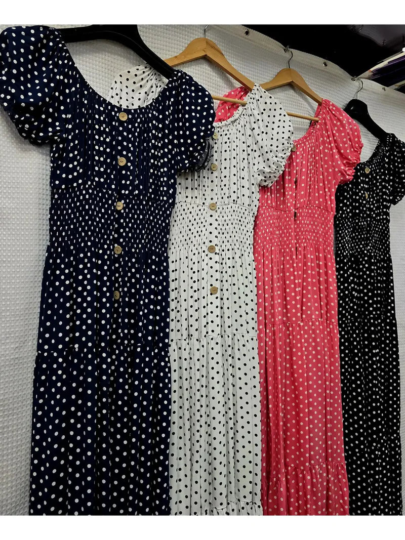 Polka Dot Bardot Maxi Dress - jqwholesale.com