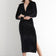 Velvet Long Sleeve Midi Dress with Side Slit in Black