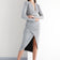 Mare Shimmer Long Sleeve Drape Midi Dress in Silver