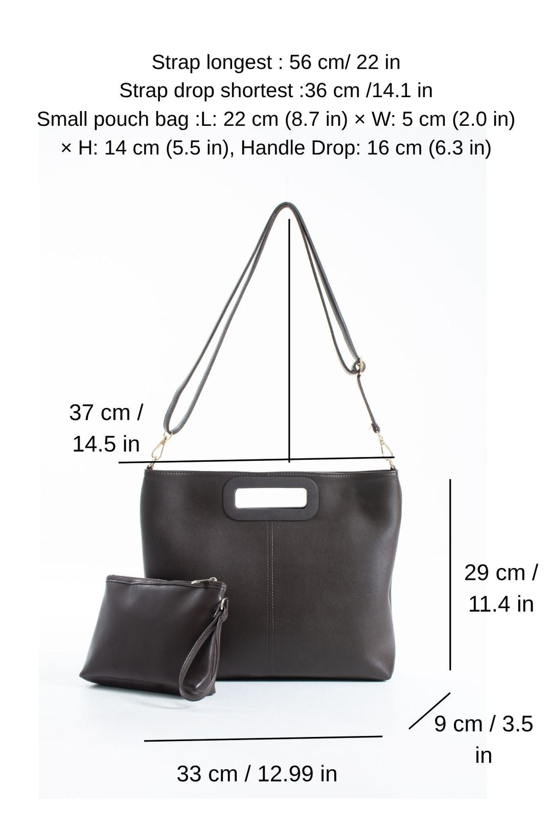 Handle Detail Pu Leather Large Handbag with Detachable strap - Brown