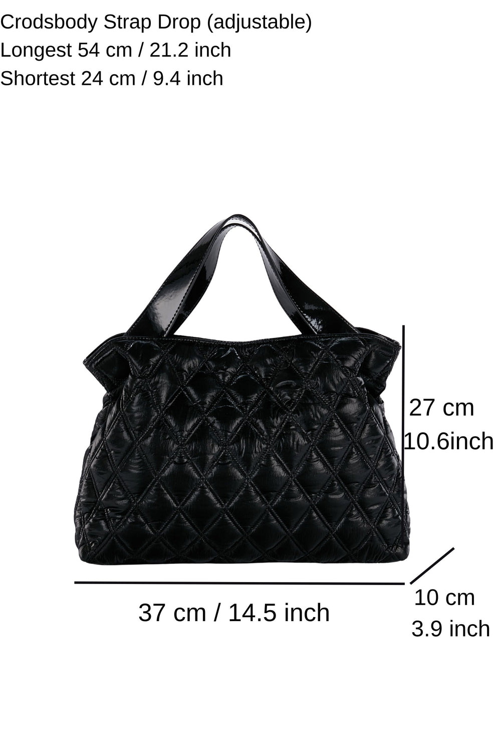 Quilted Tote Bag with Detachable Crossbody Strap - Black