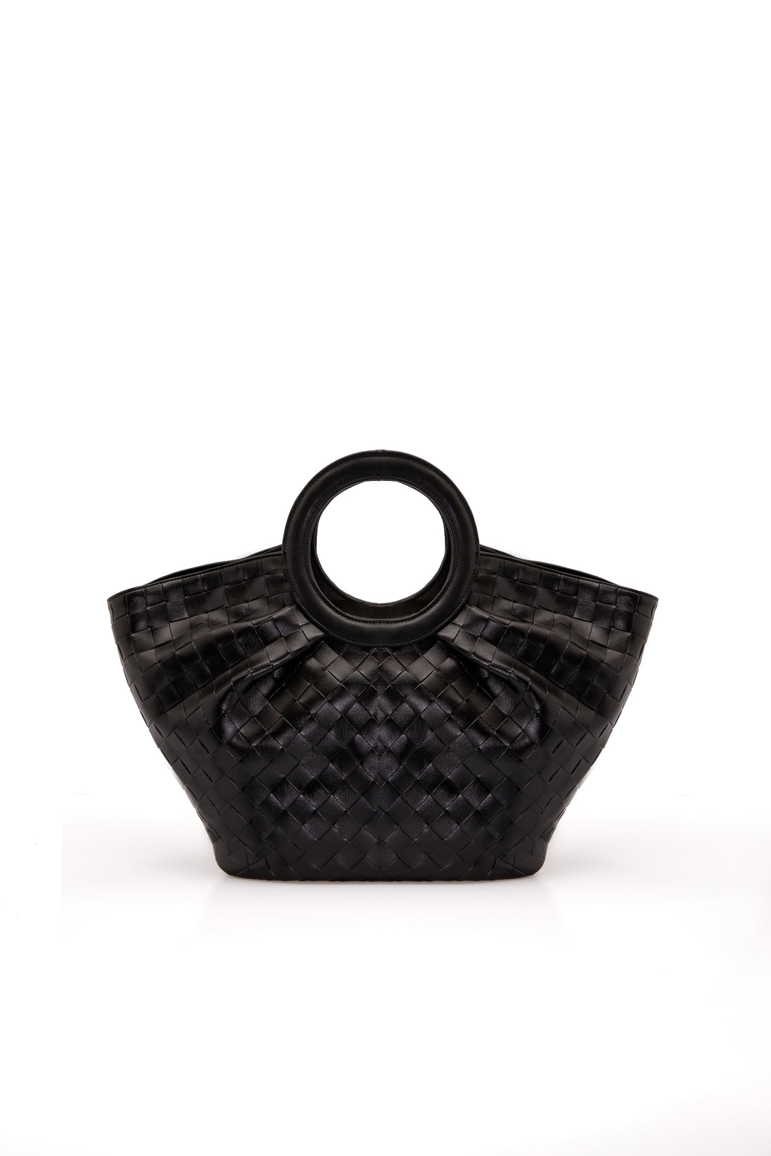 Textured Pu Leather Top Handle Tote Bag - Black