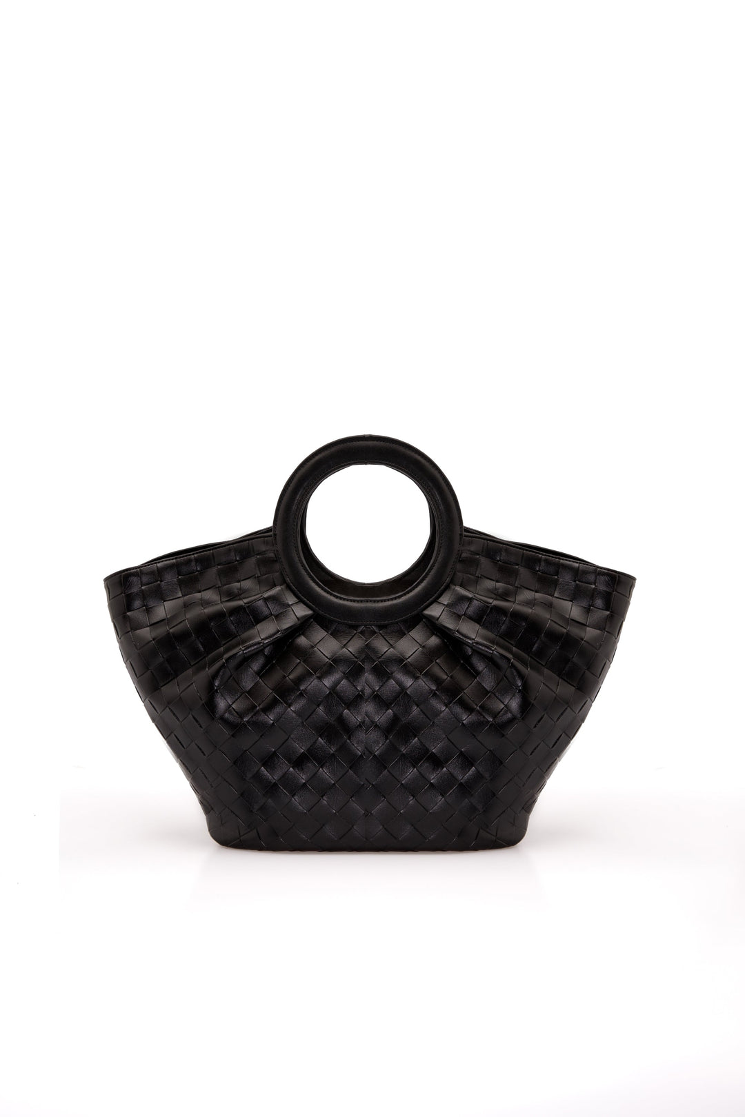 Textured Pu Leather Top Handle Tote Bag - Black