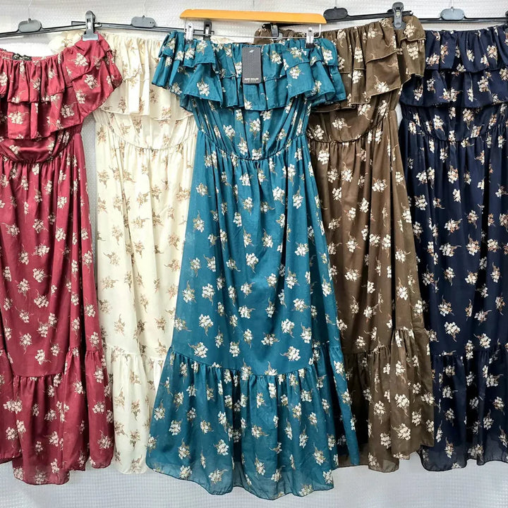 Floral Print Cotton Bandeu Dress - jqwholesale.com