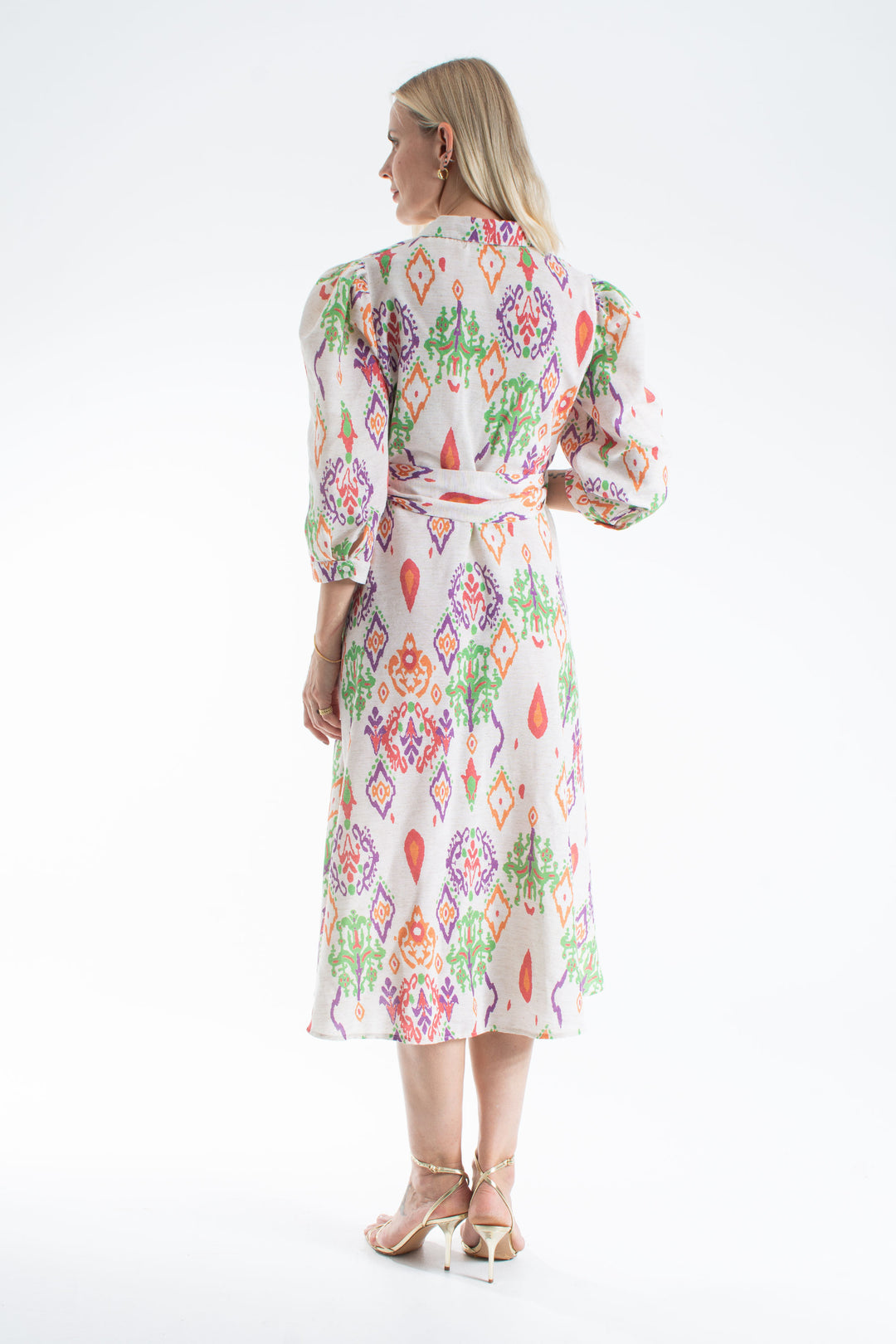 Women’s Linen Blend Ornamental Print Midi Shirt Dress - Cream