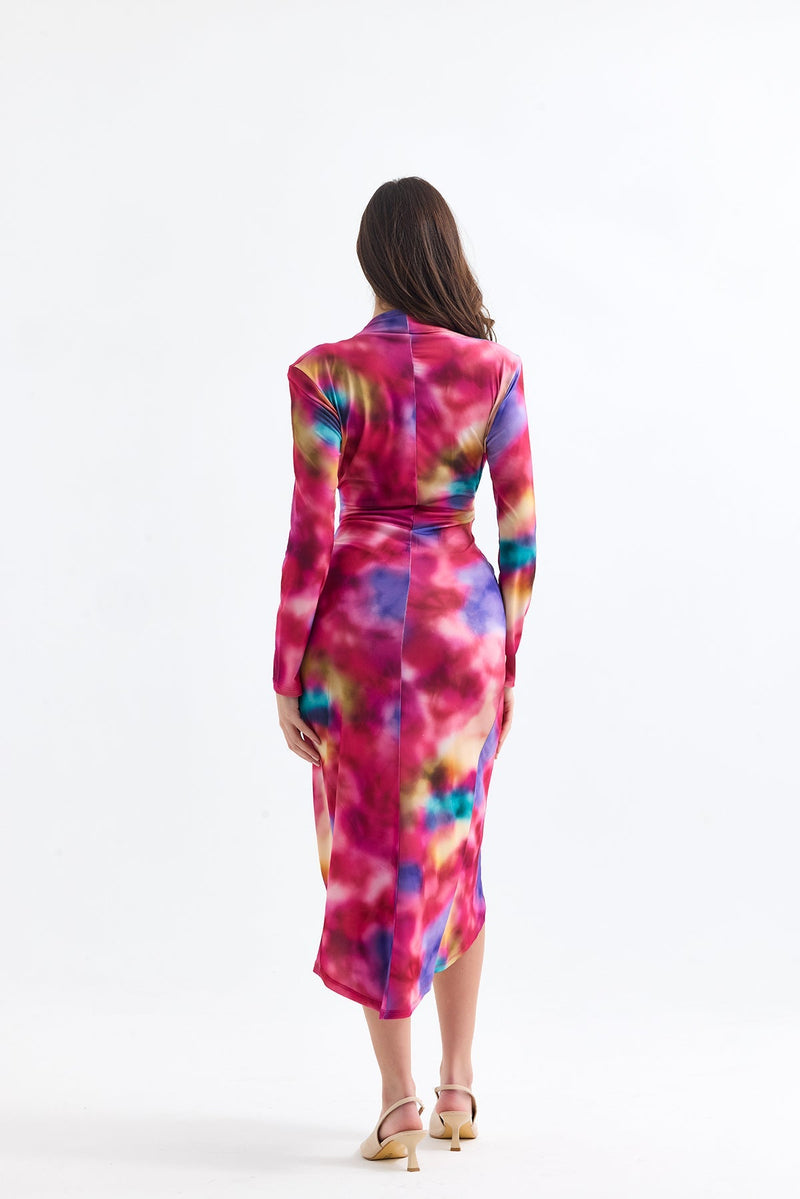 Forever Long Sleeve Wrap Midi Dress in Catch Pink - jqwholesale.com