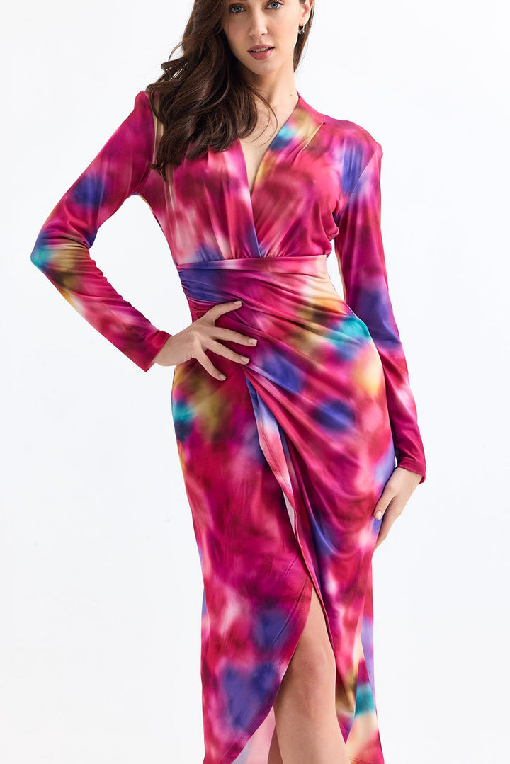 Forever Long Sleeve Wrap Midi Dress in Catch Pink - jqwholesale.com