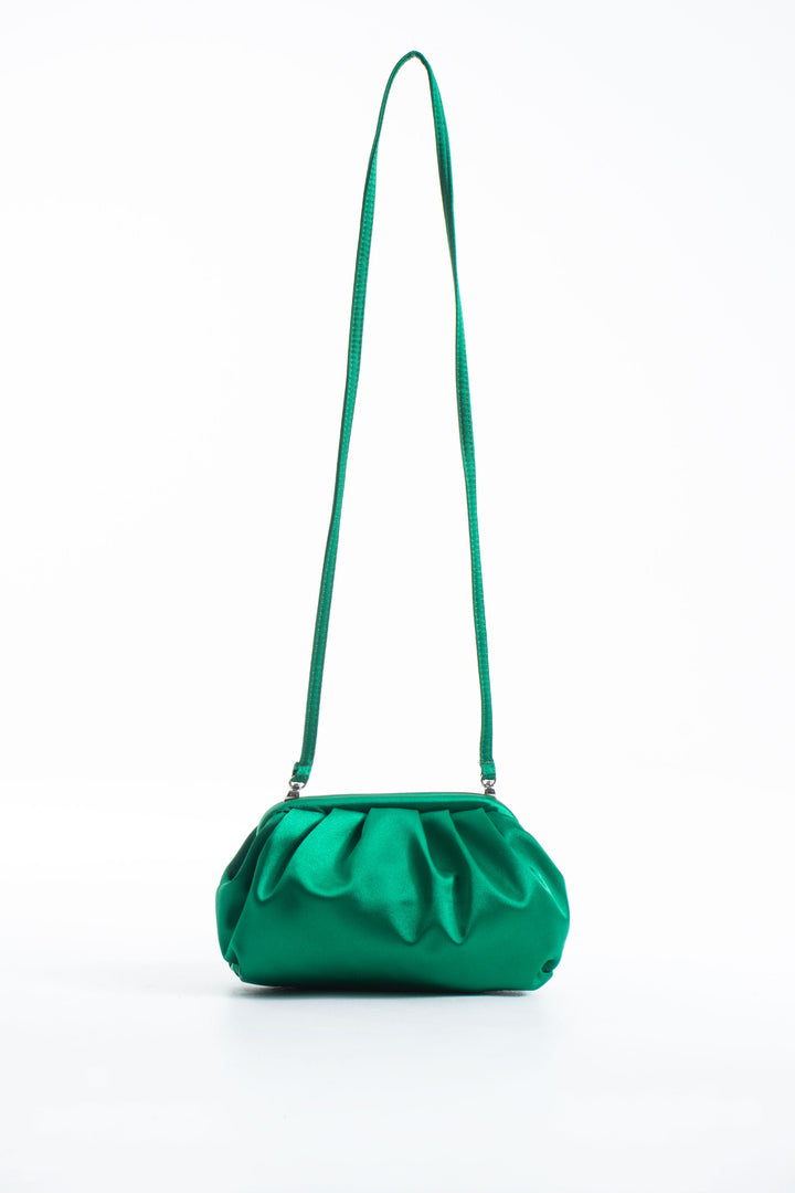 Satin Pouch Bag With Detachable Crossbody Strap - Green